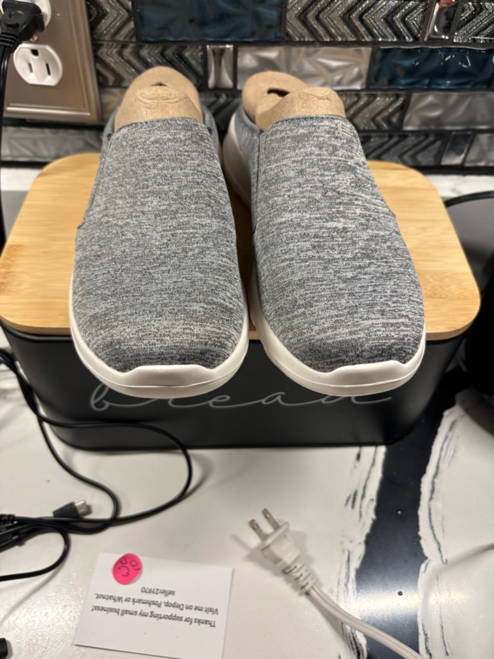 Skechers Gray Knit Slip-On Sneakers with Cream Collar